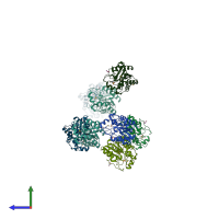 PDB entry 2q0q coloured by chain, side view.