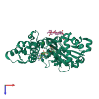 PDB entry 2q0r coloured by chain, top view.