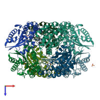 PDB entry 2q0s coloured by chain, top view.