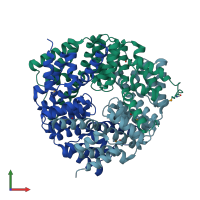 PDB entry 2q0t coloured by chain, front view.