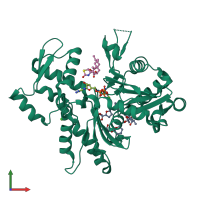 PDB entry 2q0u coloured by chain, front view.