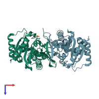 PDB entry 2q0x coloured by chain, top view.