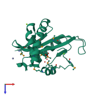 PDB entry 2q0y coloured by chain, top view.