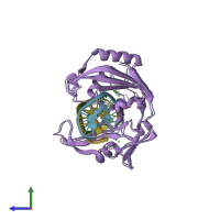 PDB entry 2q10 coloured by chain, side view.