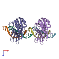 PDB entry 2q10 coloured by chain, top view.