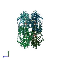 PDB entry 2q14 coloured by chain, side view.