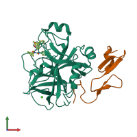 PDB entry 2q1j coloured by chain, front view.