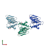 PDB entry 2q22 coloured by chain, front view.