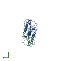 PDB entry 2q22 coloured by chain, side view.