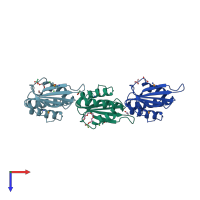 PDB entry 2q22 coloured by chain, top view.