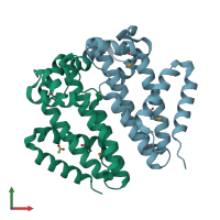 PDB entry 2q24 coloured by chain, front view.