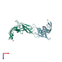 PDB entry 2q2g coloured by chain, top view.