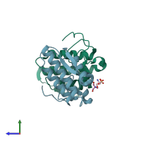 PDB entry 2q2j coloured by chain, side view.