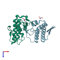 PDB entry 2q2j coloured by chain, top view.