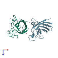 PDB entry 2q2l coloured by chain, top view.