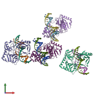 PDB entry 2q2u coloured by chain, front view.
