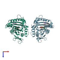 PDB entry 2q2z coloured by chain, top view.