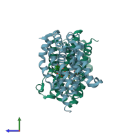 PDB entry 2q32 coloured by chain, side view.