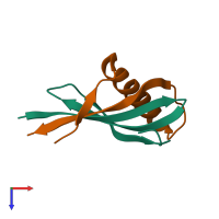 PDB entry 2q33 coloured by chain, top view.