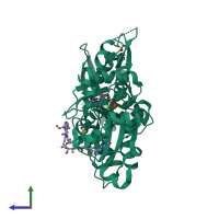 PDB entry 2q36 coloured by chain, side view.