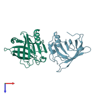 PDB entry 2q39 coloured by chain, top view.