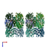 PDB entry 2q3e coloured by chain, top view.