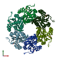 PDB entry 2q3s coloured by chain, ensemble of 8 models, front view.