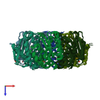 PDB entry 2q3s coloured by chain, ensemble of 8 models, top view.