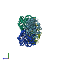 PDB entry 2q41 coloured by chain, ensemble of 8 models, side view.
