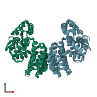 PDB entry 2q4c coloured by chain, ensemble of 8 models, front view.
