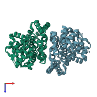 PDB entry 2q4c coloured by chain, ensemble of 8 models, top view.