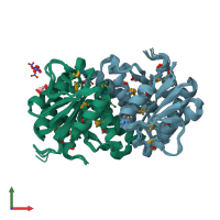 PDB entry 2q4d coloured by chain, ensemble of 16 models, front view.