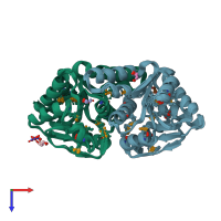 PDB entry 2q4d coloured by chain, ensemble of 16 models, top view.