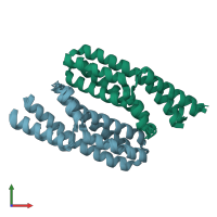 PDB entry 2q4f coloured by chain, ensemble of 8 models, front view.