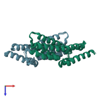 PDB entry 2q4f coloured by chain, ensemble of 8 models, top view.