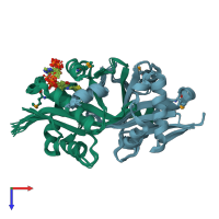 PDB entry 2q4v coloured by chain, ensemble of 8 models, top view.