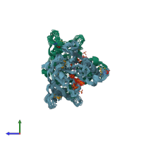 PDB entry 2q51 coloured by chain, ensemble of 16 models, side view.