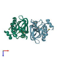 PDB entry 2q53 coloured by chain, ensemble of 4 models, top view.