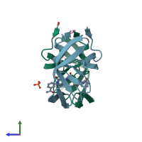 PDB entry 2q54 coloured by chain, side view.