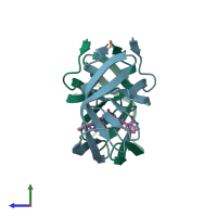 PDB entry 2q55 coloured by chain, side view.