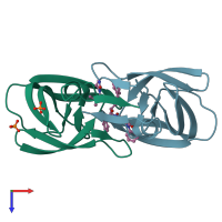 PDB entry 2q55 coloured by chain, top view.