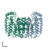 PDB entry 2q58 coloured by chain, front view.