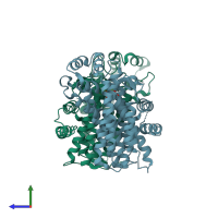 PDB entry 2q58 coloured by chain, side view.