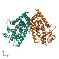 Hetero dimeric assembly 1 of PDB entry 2q59 coloured by chemically distinct molecules, front view.