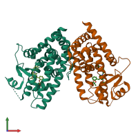 PDB entry 2q59 coloured by chain, front view.