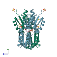 PDB entry 2q5c coloured by chain, side view.
