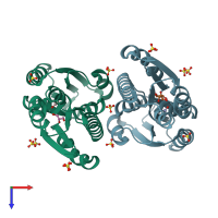 PDB entry 2q5c coloured by chain, top view.