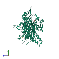 PDB entry 2q5i coloured by chain, side view.