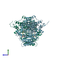 PDB entry 2q5l coloured by chain, side view.