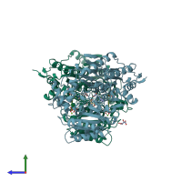 PDB entry 2q5q coloured by chain, side view.